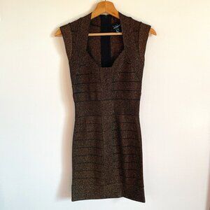French Connection Gold Metallic Bandage Mini Dress